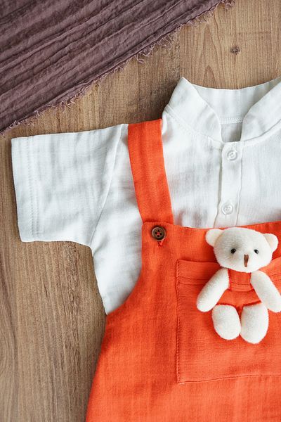 ipek atlas Muslin Fabric Salopet Set for Baby and Child - Girls and Boys