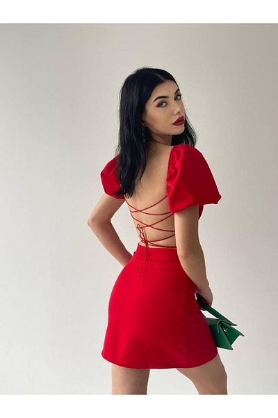 HASYAMORE Rochie de damă mini cu spatele decoltat Atlas cu design special