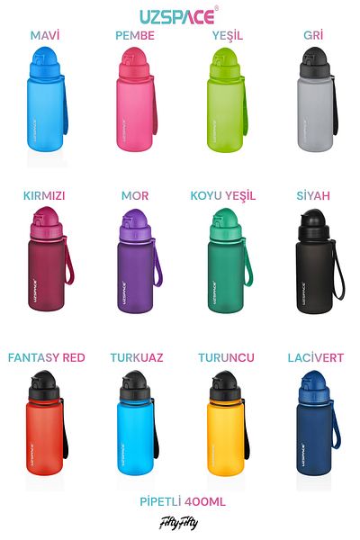 Uzspace 400ml New Collection Tritan Water Bottle with Straw