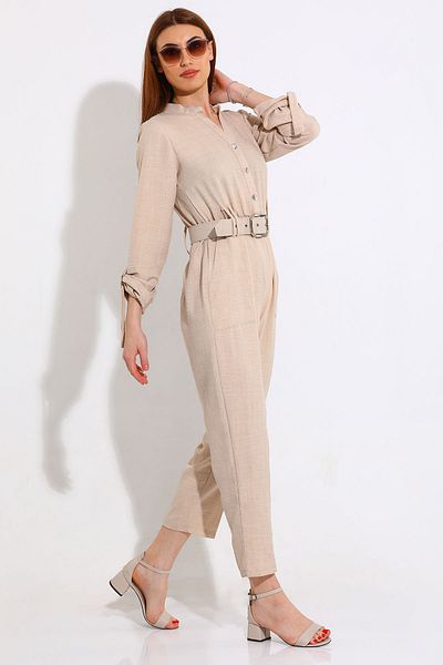 GÜLSELİ Beige Women's Belted Jumpsuit