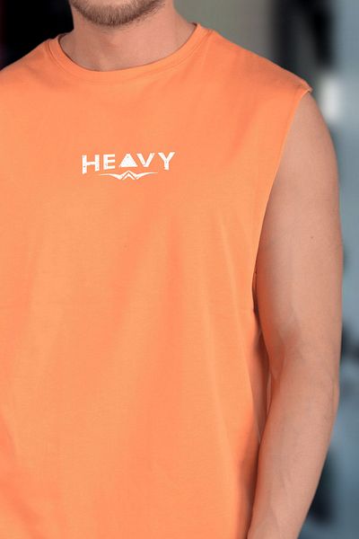 BESSA Tricou/futbol din bumbac fără mâneci, portocaliu, cu imprimeu greu, cu decolteu rotund