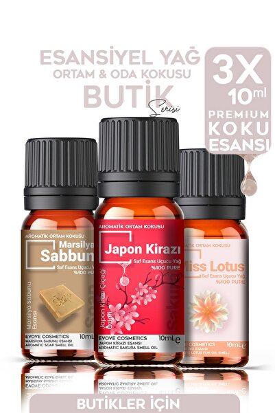 Evove Cosmetics Butik Ortam Kokusu 3x10ml %100 Doğal Esansiyel Uçucu Yağ Oda ...