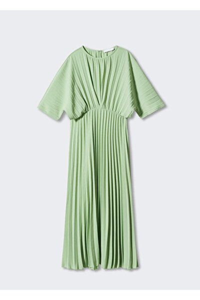 MANGO Woman Pilili Uzun Elbise
