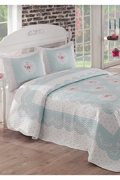 Örtüm Clara Mavi Çift Kişilik Kapitone Yatak Örtüsü