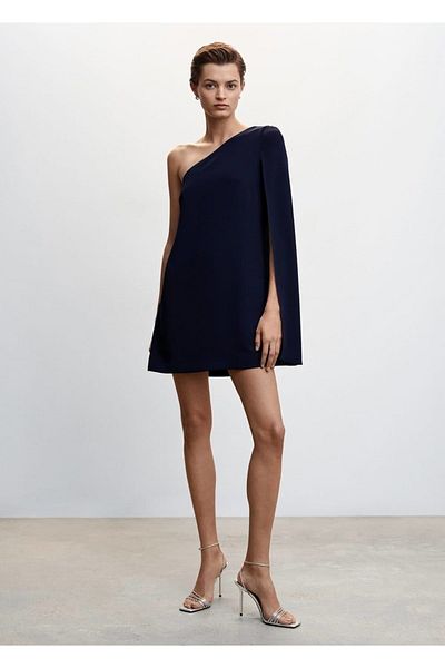 MANGO Woman Ασύμμετρο φόρεμα με μανδύα