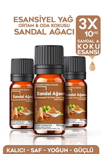 Evove Cosmetics Sandal Ağacı Esansiyel Yağ Oda Kokusu 3 Adet 10 ml Set Aromat...