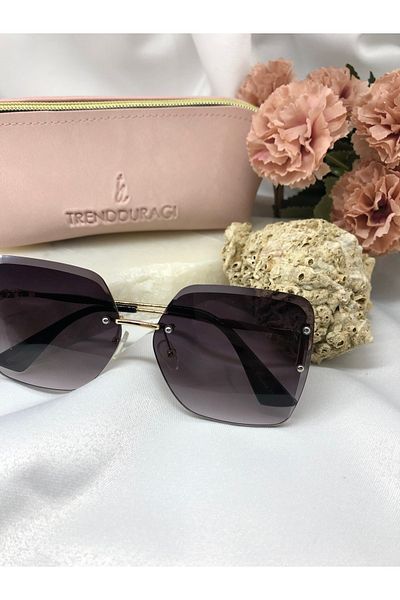 Di Caprio Siena Rectangular Gold Detailed Light Black Women's Sunglasses