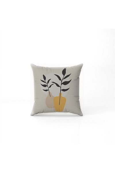 NT Handmade Μοτίβο λουλουδιών σε γλάστρα σε κρεμ δάπεδο τυπωμένο 42x42cm Βαμβακερή υφασμένη μαξιλαροθήκη μαξιλαριού