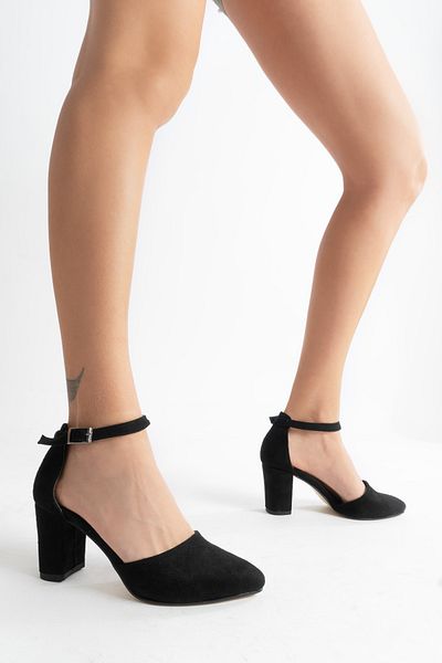 PASSAGE SHOES 6129 Черни велурени дамски обувки на ток