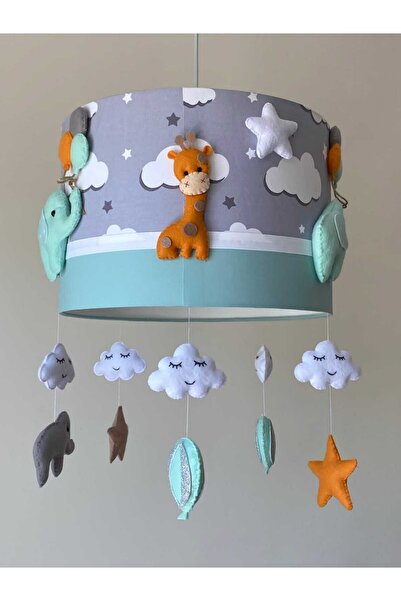 Leobabyroom Gri Bulutlu Mint Hayvan Figürlü Kız/erkek Bebek/çocuk Odası Tasarım Avize