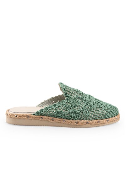 PASSAGE SHOES 6124 Green Braided Staple Detailed Eva Sole Slippers