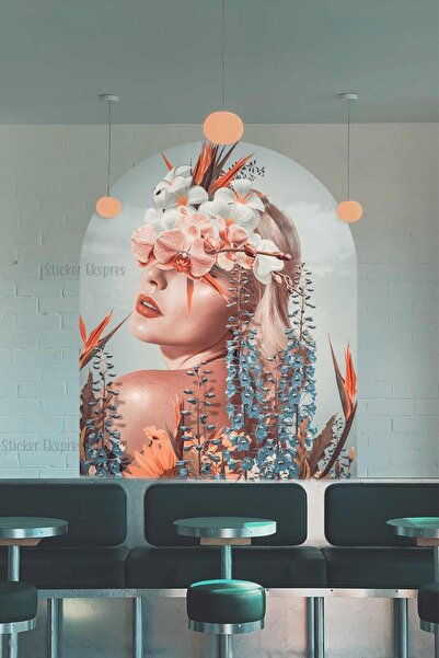 Sticker Ekspres Soyut Sanat Kadın Portresi Dekoratif Duvar Sticker