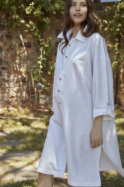 Style The Bump فستان قميص دورا من الكتان