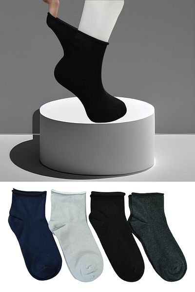 Leement socks 4 чифта къси нееластични чорапи за диабетици, памучни безшевни премиум серии