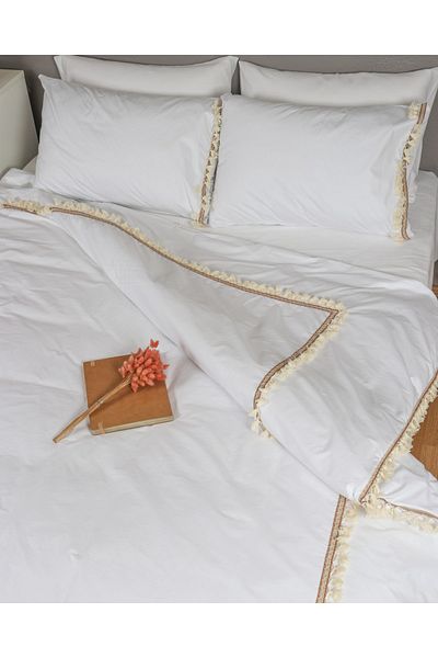 NDC HOME Set cuvertură de pilota cu pompon alb 100% bumbac