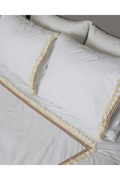 NDC HOME Set cuvertură de pilota cu pompon alb 100% bumbac