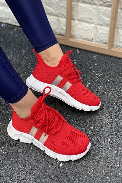İnan Ayakkabı Kadın Kırmızı Triko Spor Ayakkabı