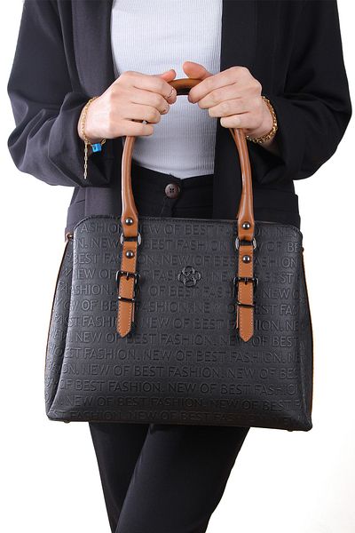 By Hakan Byhakan Jn-1319 Embossed Women's Hand and Shoulder Bag Black-tan