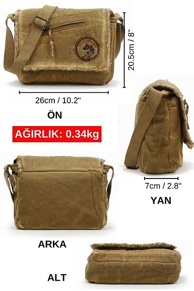 Old Cotton Cargo 7136 Small Camel Yellow Shoulder Bag Καμβάς Τσάντα Σχολική Τσάντα Tablet