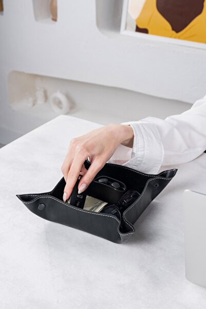 DK LEATHER Pu Leather 24*24 cm Σκούρο Μαύρο Κομοδίνο, Γραφείο Organizer, Πορτ...