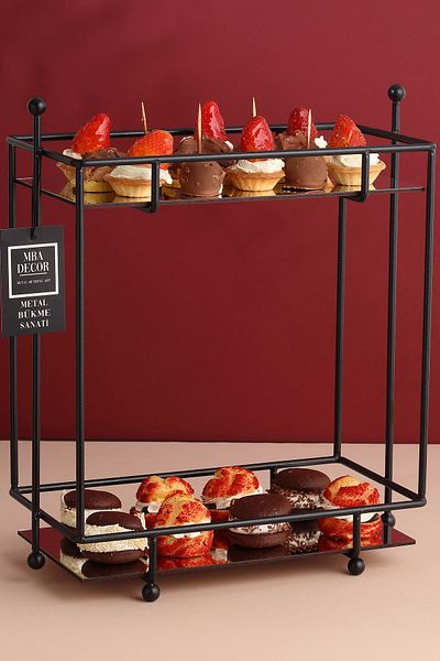 mba decor metal bending art Black Mirrored Rectangular Organizer - Coffee Color, Side Presenter, Gift Decoration, Catering Mdf Wood 40cm