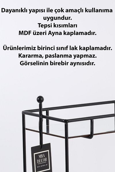 mba decor metal bending art Black Mirrored Rectangular Organizer - Coffee Color, Side Presenter, Gift Decoration, Catering Mdf Wood 40cm