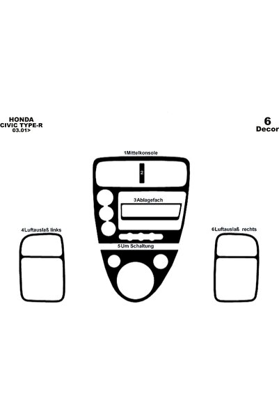 meriç cockpit design ميريتش ®   هوندا سيفيك تايب R تنجيد أمامي أسود لامع 6 قط...