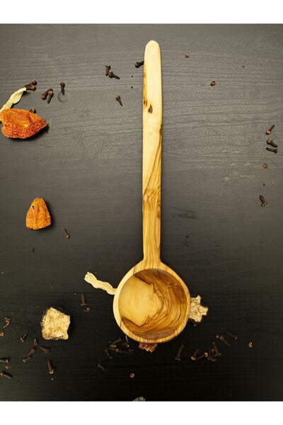 Wonder Woodies Doğal Ahşap Tek Parça Servis Kepçe 35 Cm Zeytin Ağacı El Yapımı