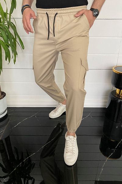 MODAMESTO Ανδρικό παντελόνι μπεζ Relaxed Fit Cargo Pocket
