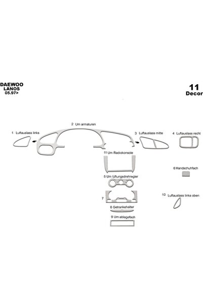 meriç cockpit design ميريتش ®   دايو لانوس توربيدو امامي مطلي الومنيوم 11 قطع...