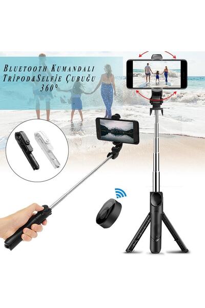 ELSE NIPPON Bluetooth Kumandalı Düz Siyah Selfie Çubuğu-tripod Vlog Telefon Tutucu