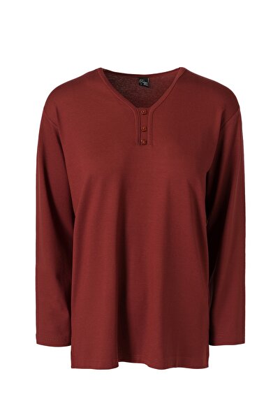 Trikolay Plus Size V-Neck 3-Button Mother Combed Cotton Blouse