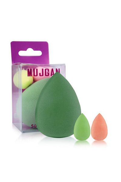 MUJGAN Mjgn-170 Large + Medium Mini Size 3-Piece Pear Sponge Set Green