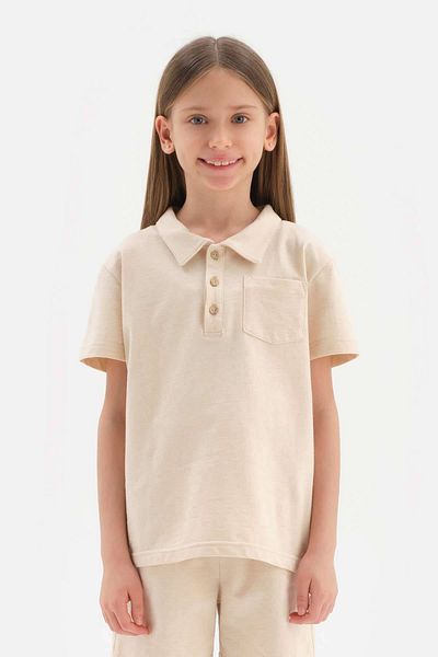 Dagi Béžová prírodná farba Local Seed Cotton Polo Neck Unisex tričko