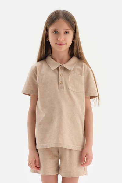 Dagi Hnedá prírodná farba Local Seed Cotton Polo Neck Unisex tričko