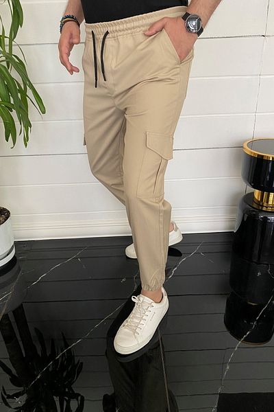 MODAMESTO Ανδρικό παντελόνι μπεζ Relaxed Fit Cargo Pocket