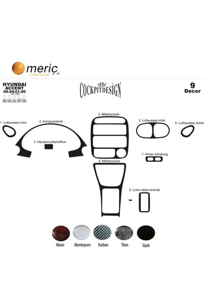 meriç cockpit design Meriç ®   Front Glove Box Trim for Hyundai Accent Mahogany 9 Pieces 1994-2000
