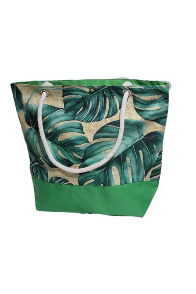 BTL STORE Γυναικεία τσάντα ώμου παραλίας από ύφασμα γιούτας με μαλακή λαβή με μοτίβο φύλλου