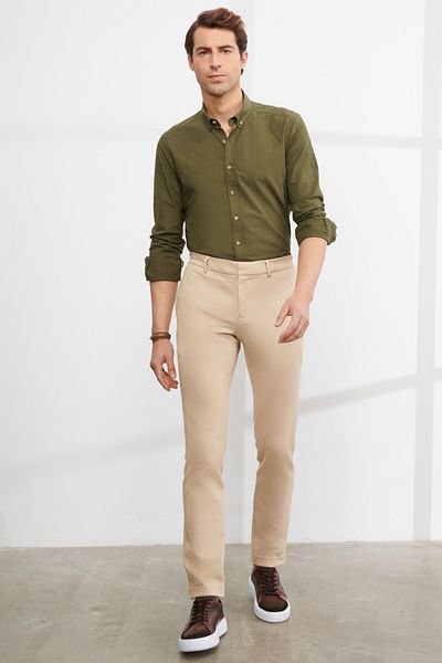 ALTINYILDIZ CLASSICS Ανδρικό πουκάμισο Χακί Slim Fit Slim Fit με γιακά 100% βαμβάκι