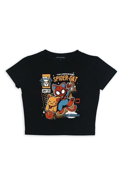 Touz Spider-cat Printed Black Crop