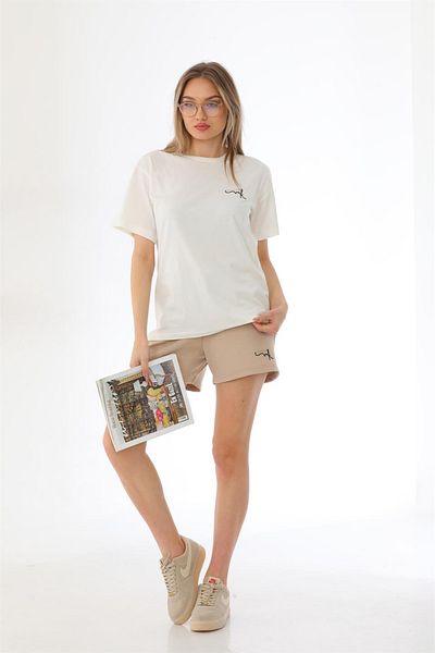 WestBound Γυναικείο T-shirt Σορτς Casual Sport Σετ, Σετ Πιτζάμες με Σορτς Μπεζ