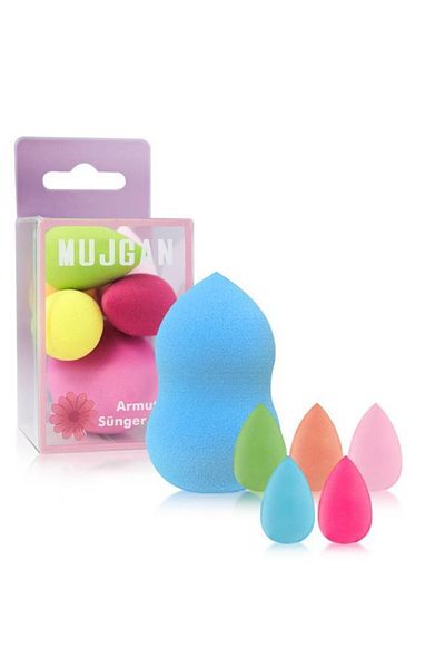 MUJGAN 5 Mini + 1 Medium Size Makeup Sponge Set Blue Color