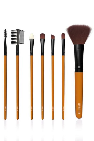 MUJGAN 7-Piece Bag Brush Set Brown