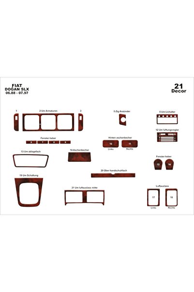 meriç cockpit design Meriç® Fiat Doğan Slx Ön Torpido Kaplama Maun 21 Parça 1...