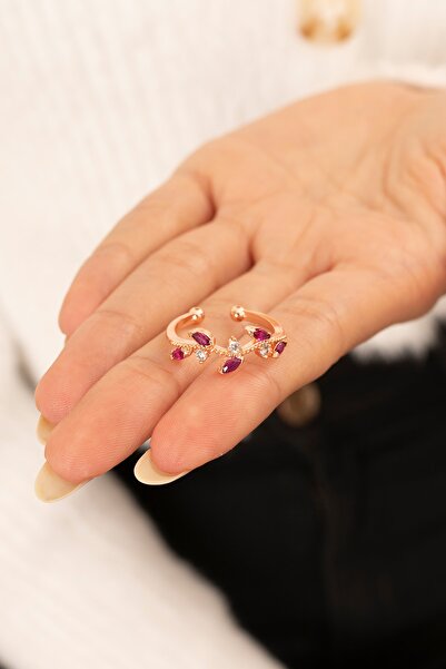 Eva Jewelry Taşlı Sarmaşık Fuşya Ayarlanabilir 14 K Rose Altın Kaplama Kadın ...