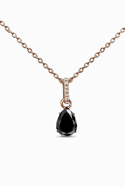 Eva Jewelry Siyah Mistik Topaz Taşlı 14 K Rose Gold Kaplama Kadın Kolye