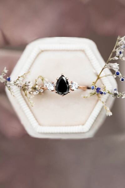 Eva Jewelry Mistik Topaz Siyah Taşlı Ayarlanabilir 14 K Rose Gold Kaplama Kad...