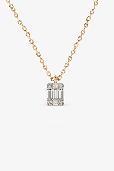 Genel Markalar Minimal Beyaz Baget Taşlı 14 K Rose Gold Kaplama Kadın Kolye