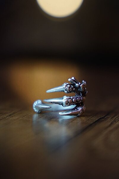 The Collection Antik Gümüş Kaplama Ejderha Pençesi Tasarımlı Ayarlanabilir Yüzük