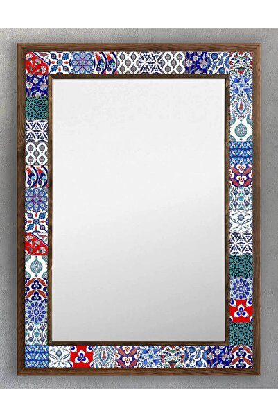 Oscar Stone Decor Ahşap Çerçeveli Mozaik (mermer) Ayna 53x73 Cm Seramik Desen...